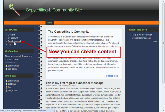 Now you can create content.